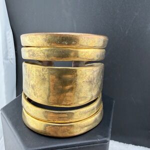 Wide Chunky Bracelet Gold Tone Multi Band Hammered Boho 7.5‎ Inch